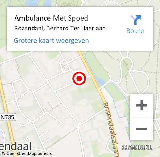 Locatie op kaart van de 112 melding: Ambulance Met Spoed Naar Rozendaal, Bernard Ter Haarlaan op 8 september 2015 20:38