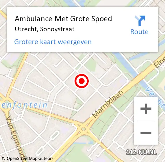 Locatie op kaart van de 112 melding: Ambulance Met Grote Spoed Naar Utrecht, Sonoystraat op 8 september 2015 21:12