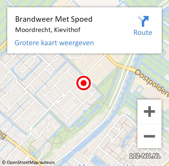 Locatie op kaart van de 112 melding: Brandweer Met Spoed Naar Moordrecht, Kievithof op 8 september 2015 21:13