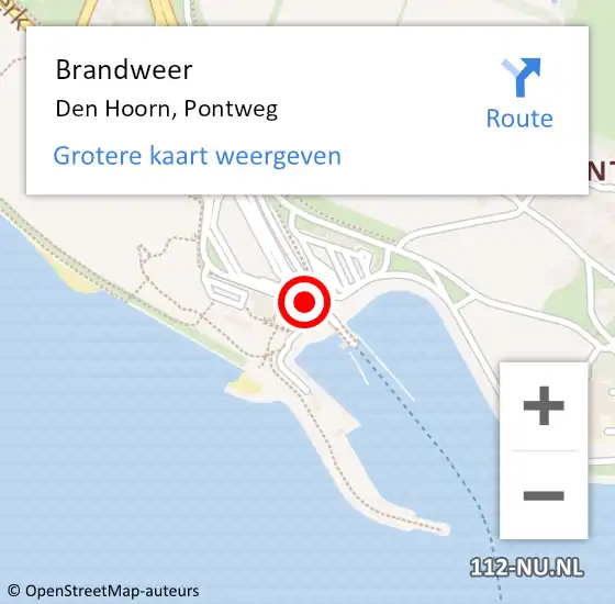 Locatie op kaart van de 112 melding: Brandweer Den Hoorn, Pontweg op 9 september 2015 00:20