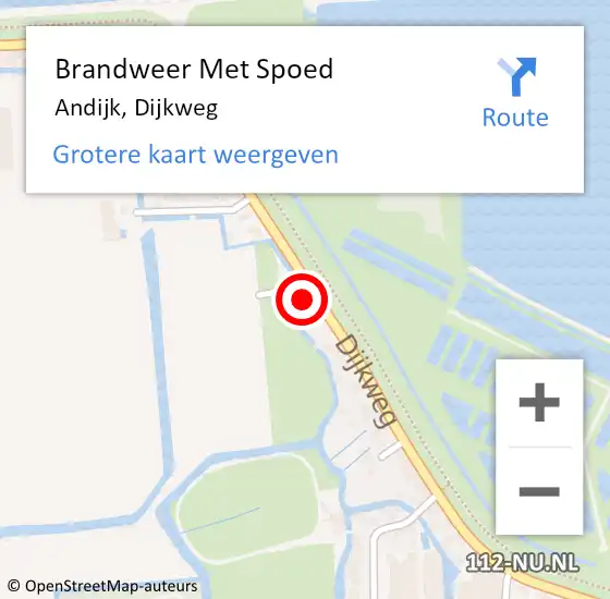 Locatie op kaart van de 112 melding: Brandweer Met Spoed Naar Andijk, Dijkweg op 9 september 2015 07:58