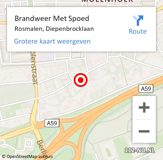 Locatie op kaart van de 112 melding: Brandweer Met Spoed Naar Rosmalen, Diepenbrocklaan op 9 september 2015 08:49