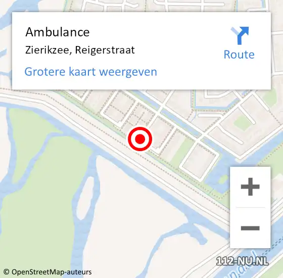 Locatie op kaart van de 112 melding: Ambulance Zierikzee, Reigerstraat op 9 september 2015 08:52