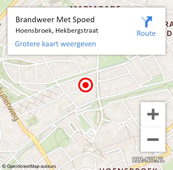 Locatie op kaart van de 112 melding: Brandweer Met Spoed Naar Hoensbroek, Hekbergstraat op 9 september 2015 10:04