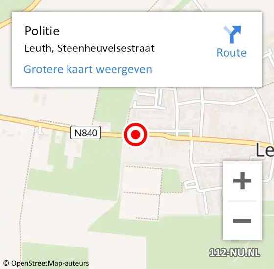 Locatie op kaart van de 112 melding: Politie Leuth, Steenheuvelsestraat op 9 september 2015 10:05