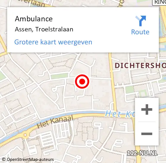 Locatie op kaart van de 112 melding: Ambulance Assen, Troelstralaan op 9 september 2015 10:08