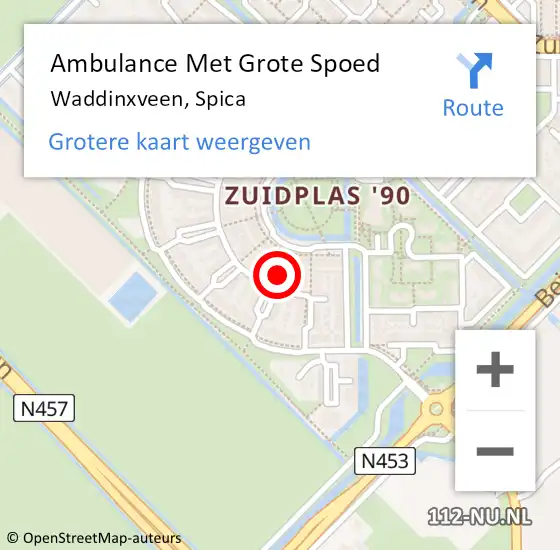 Locatie op kaart van de 112 melding: Ambulance Met Grote Spoed Naar Waddinxveen, Spica op 19 november 2013 23:49