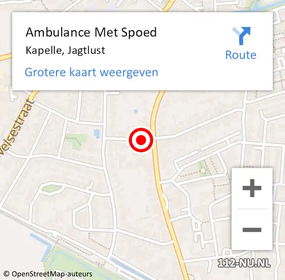 Locatie op kaart van de 112 melding: Ambulance Met Spoed Naar Kapelle, Jagtlust op 9 september 2015 11:19