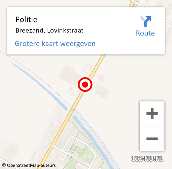 Locatie op kaart van de 112 melding: Politie Breezand, Lovinkstraat op 9 september 2015 11:31