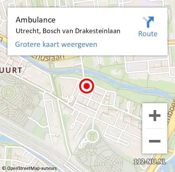 Locatie op kaart van de 112 melding: Ambulance Utrecht, Bosch van Drakesteinlaan op 9 september 2015 11:53