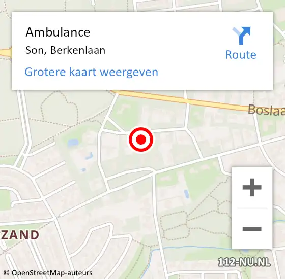 Locatie op kaart van de 112 melding: Ambulance Son, Berkenlaan op 9 september 2015 13:04