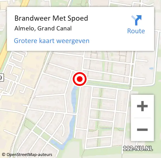 Locatie op kaart van de 112 melding: Brandweer Met Spoed Naar Almelo, Grand Canal op 9 september 2015 14:37