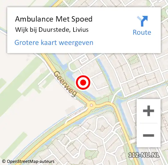 Locatie op kaart van de 112 melding: Ambulance Met Spoed Naar Wijk bij Duurstede, Livius op 9 september 2015 15:58