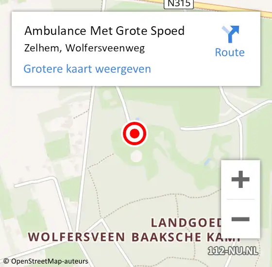 Locatie op kaart van de 112 melding: Ambulance Met Grote Spoed Naar Zelhem, Wolfersveenweg op 9 september 2015 16:55