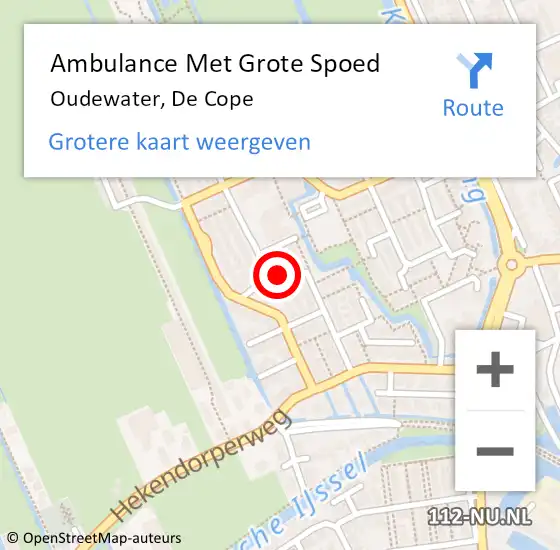 Locatie op kaart van de 112 melding: Ambulance Met Grote Spoed Naar Oudewater, De Cope op 9 september 2015 17:00