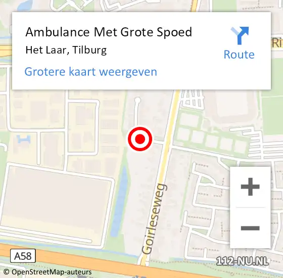 Locatie op kaart van de 112 melding: Ambulance Met Grote Spoed Naar Het Laar, Tilburg op 9 september 2015 18:03