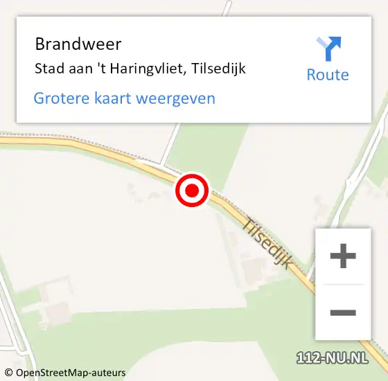 Locatie op kaart van de 112 melding: Brandweer Stad aan 't Haringvliet, Tilsedijk op 9 september 2015 18:36