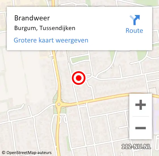 Locatie op kaart van de 112 melding: Brandweer Burgum, Tussendijken op 9 september 2015 19:22