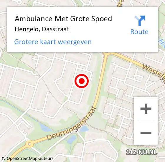 Locatie op kaart van de 112 melding: Ambulance Met Grote Spoed Naar Hengelo, Dasstraat op 9 september 2015 19:28