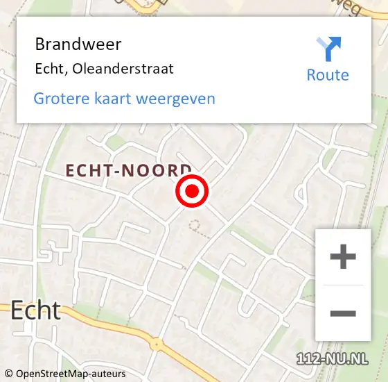 Locatie op kaart van de 112 melding: Brandweer Echt, Oleanderstraat op 9 september 2015 19:46