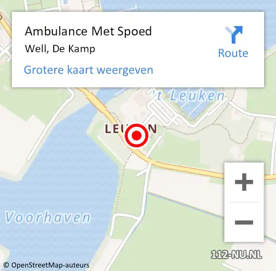 Locatie op kaart van de 112 melding: Ambulance Met Spoed Naar Well, De Kamp op 9 september 2015 19:58