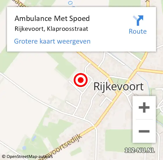 Locatie op kaart van de 112 melding: Ambulance Met Spoed Naar Rijkevoort, Klaproosstraat op 9 september 2015 21:23