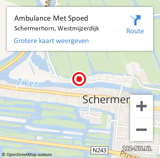 Locatie op kaart van de 112 melding: Ambulance Met Spoed Naar Schermerhorn, Westmijzerdijk op 20 november 2013 05:04