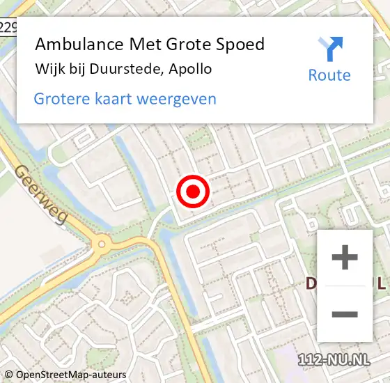 Locatie op kaart van de 112 melding: Ambulance Met Grote Spoed Naar Wijk bij Duurstede, Apollo op 10 september 2015 01:41