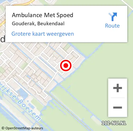 Locatie op kaart van de 112 melding: Ambulance Met Spoed Naar Gouderak, Beukendaal op 10 september 2015 01:53