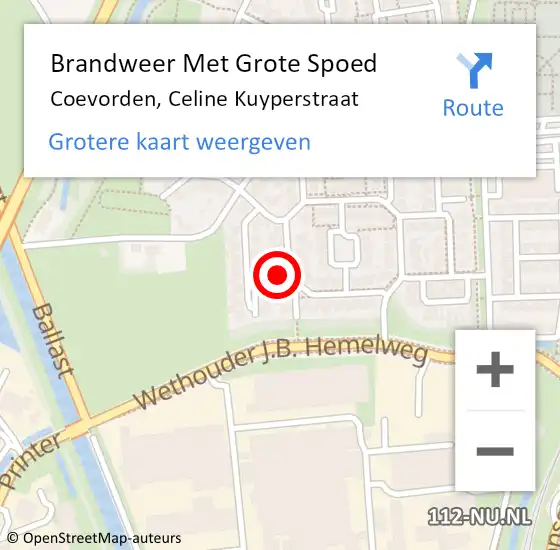 Locatie op kaart van de 112 melding: Brandweer Met Grote Spoed Naar Coevorden, Celine Kuyperstraat op 10 september 2015 02:44