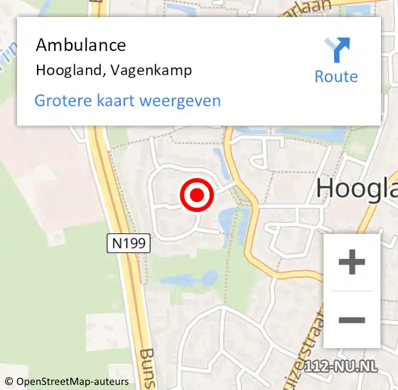 Locatie op kaart van de 112 melding: Ambulance Hoogland, Vagenkamp op 10 september 2015 03:29