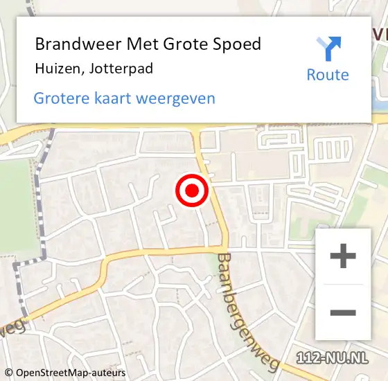 Locatie op kaart van de 112 melding: Brandweer Met Grote Spoed Naar Huizen, Jotterpad op 10 september 2015 08:59