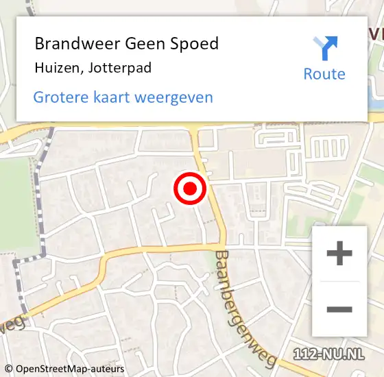 Locatie op kaart van de 112 melding: Brandweer Geen Spoed Naar Huizen, Jotterpad op 10 september 2015 09:03