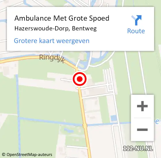 Locatie op kaart van de 112 melding: Ambulance Met Grote Spoed Naar Hazerswoude-Dorp, Bentweg op 10 september 2015 09:03