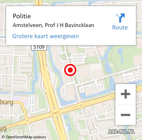 Locatie op kaart van de 112 melding: Politie Amstelveen, Prof J H Bavincklaan op 20 november 2013 06:26