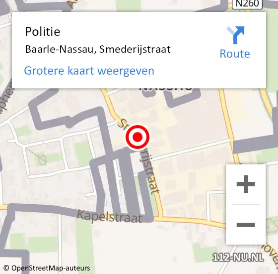 Locatie op kaart van de 112 melding: Politie Baarle-Nassau, Smederijstraat op 10 september 2015 09:29