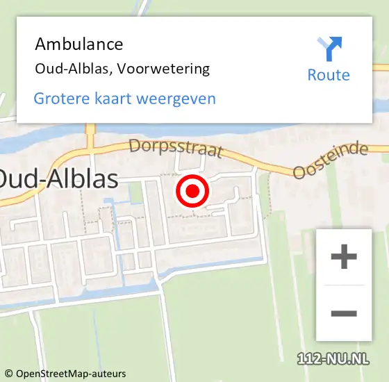 Locatie op kaart van de 112 melding: Ambulance Oud-Alblas, Voorwetering op 10 september 2015 10:01