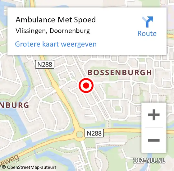 Locatie op kaart van de 112 melding: Ambulance Met Spoed Naar Vlissingen, Doornenburg op 10 september 2015 19:14