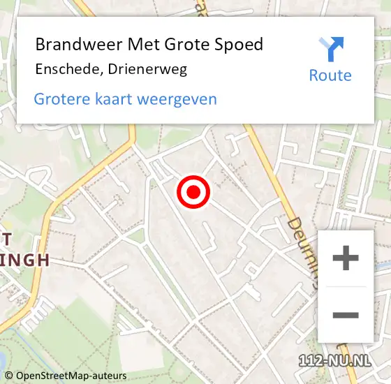 Locatie op kaart van de 112 melding: Brandweer Met Grote Spoed Naar Enschede, Drienerweg op 10 september 2015 19:23