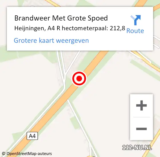 Locatie op kaart van de 112 melding: Brandweer Met Grote Spoed Naar Heijningen, A4 L hectometerpaal: 212,5 op 10 september 2015 19:27