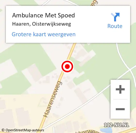 Locatie op kaart van de 112 melding: Ambulance Met Spoed Naar Haaren, Oisterwijkseweg op 10 september 2015 19:28