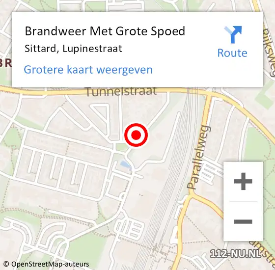 Locatie op kaart van de 112 melding: Brandweer Met Grote Spoed Naar Sittard, Lupinestraat op 10 september 2015 23:51