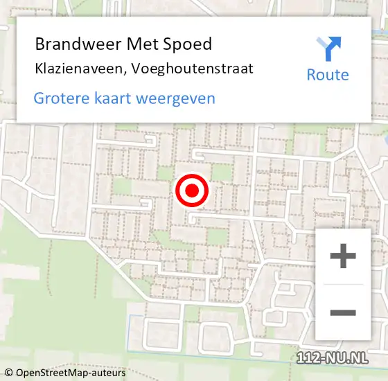 Locatie op kaart van de 112 melding: Brandweer Met Spoed Naar Klazienaveen, Voeghoutenstraat op 11 september 2015 03:16