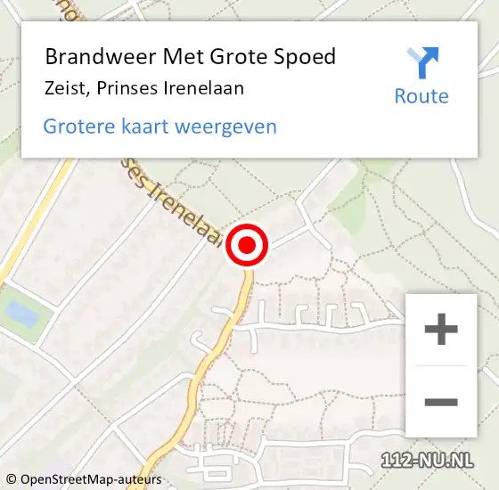 Locatie op kaart van de 112 melding: Brandweer Met Grote Spoed Naar Zeist, Prinses Irenelaan op 11 september 2015 09:07