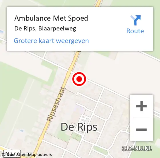 Locatie op kaart van de 112 melding: Ambulance Met Spoed Naar De Rips, Blaarpeelweg op 11 september 2015 09:14