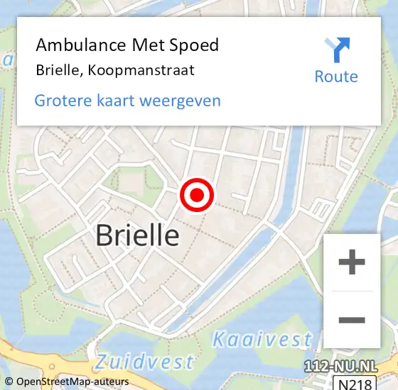 Locatie op kaart van de 112 melding: Ambulance Met Spoed Naar Brielle, Koopmanstraat op 11 september 2015 10:19