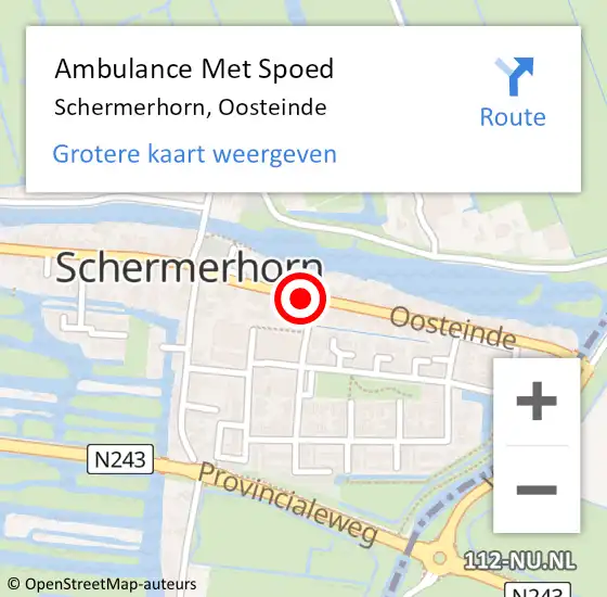 Locatie op kaart van de 112 melding: Ambulance Met Spoed Naar Schermerhorn, Oosteinde op 11 september 2015 10:34