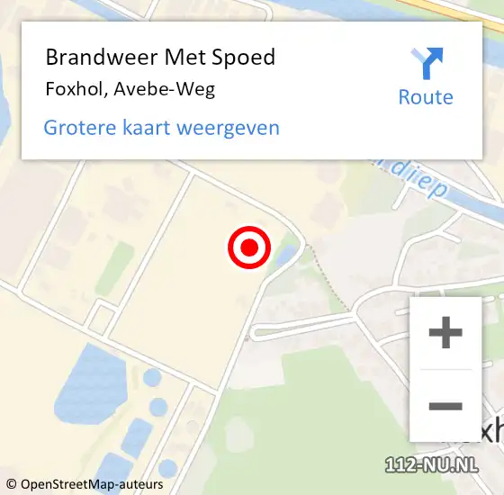 Locatie op kaart van de 112 melding: Brandweer Met Spoed Naar Foxhol, Avebe-Weg op 11 september 2015 11:11