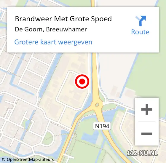 Locatie op kaart van de 112 melding: Brandweer Met Grote Spoed Naar De Goorn, Breeuwhamer op 11 september 2015 11:18