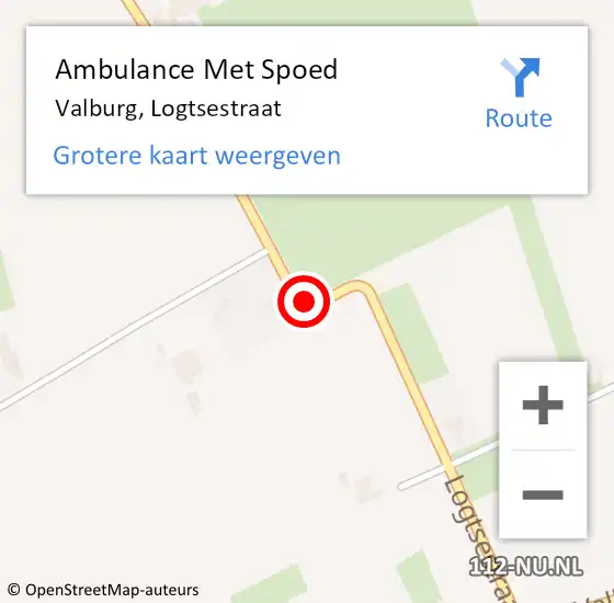 Locatie op kaart van de 112 melding: Ambulance Met Spoed Naar Valburg, Logtsestraat op 11 september 2015 12:52